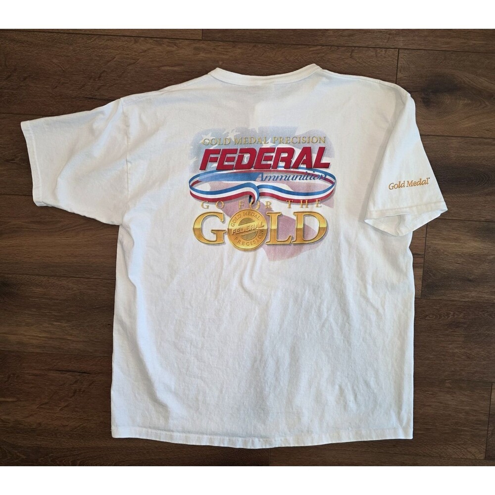 Vintage Federal Ammunition 3XL Shirt Henley Gold Medal Precision Gold White 90s